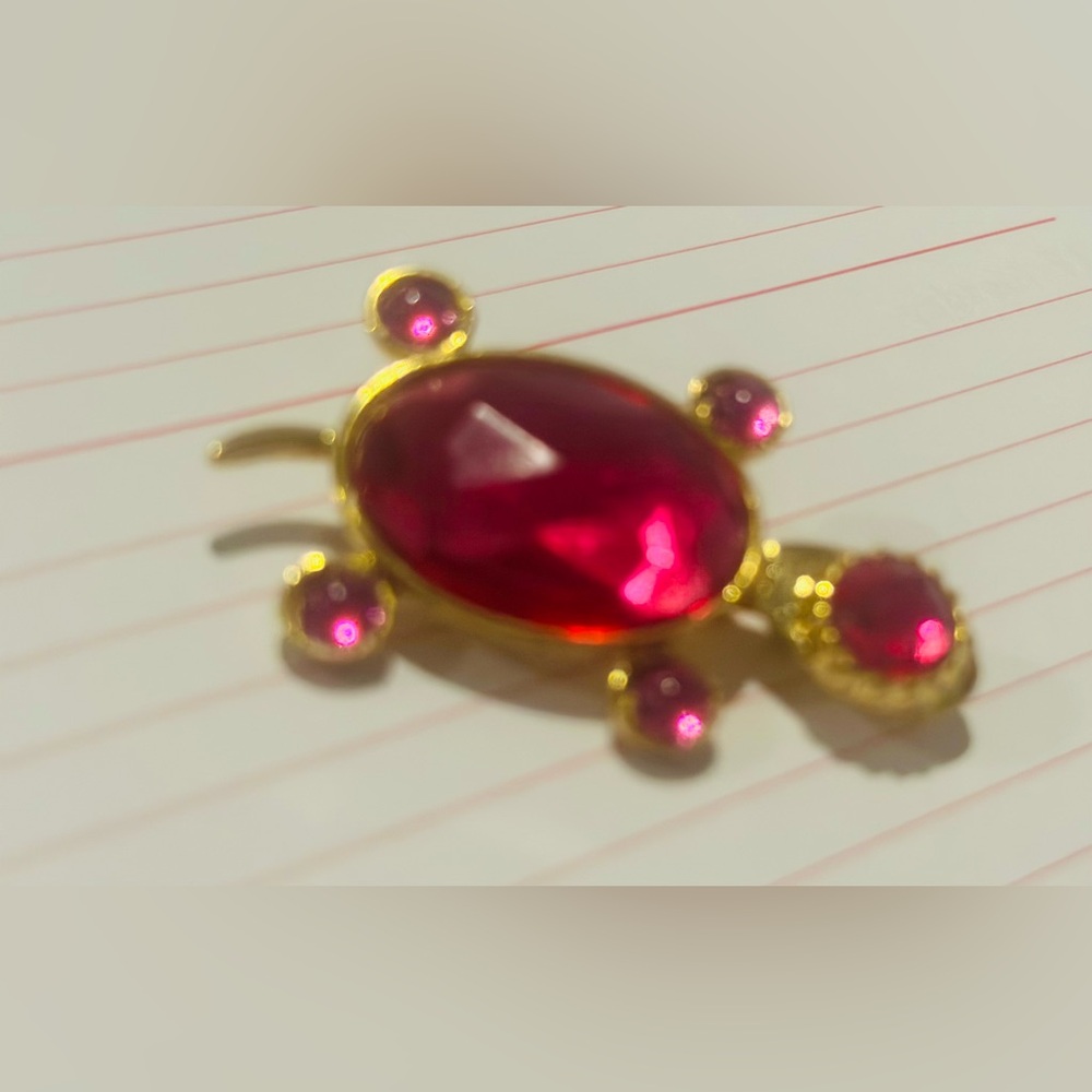 Vintage Gold Tone Turtle with Pink Rhinestones Brooch